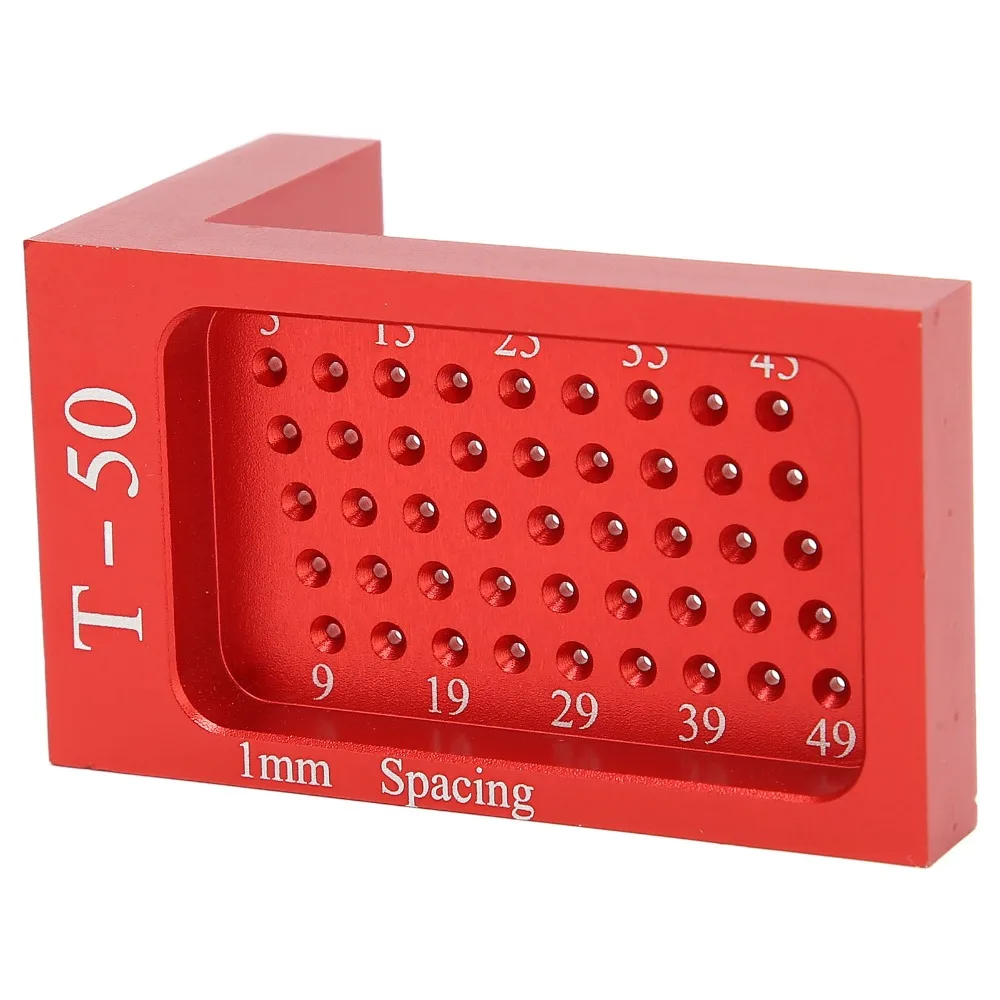 Precision Aluminum Alloy T Type Ruler Mini Size Red Saddle Square Ruler Metric Scale Hole Measuring Design Woodworking Scriber