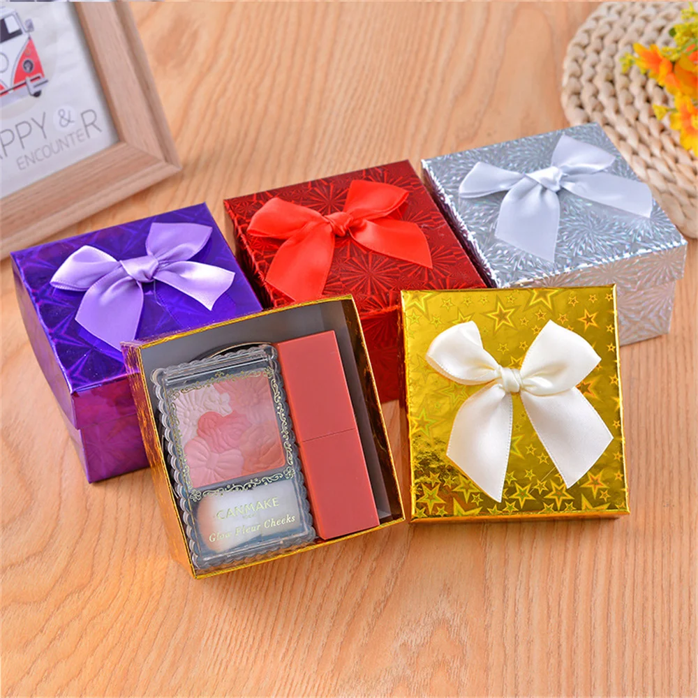 Square Bow Jewelry Box Gift Cardboard Boxes For Ring Necklace Earring Women Candy Toys Gifts Packaging Case Party Supplies