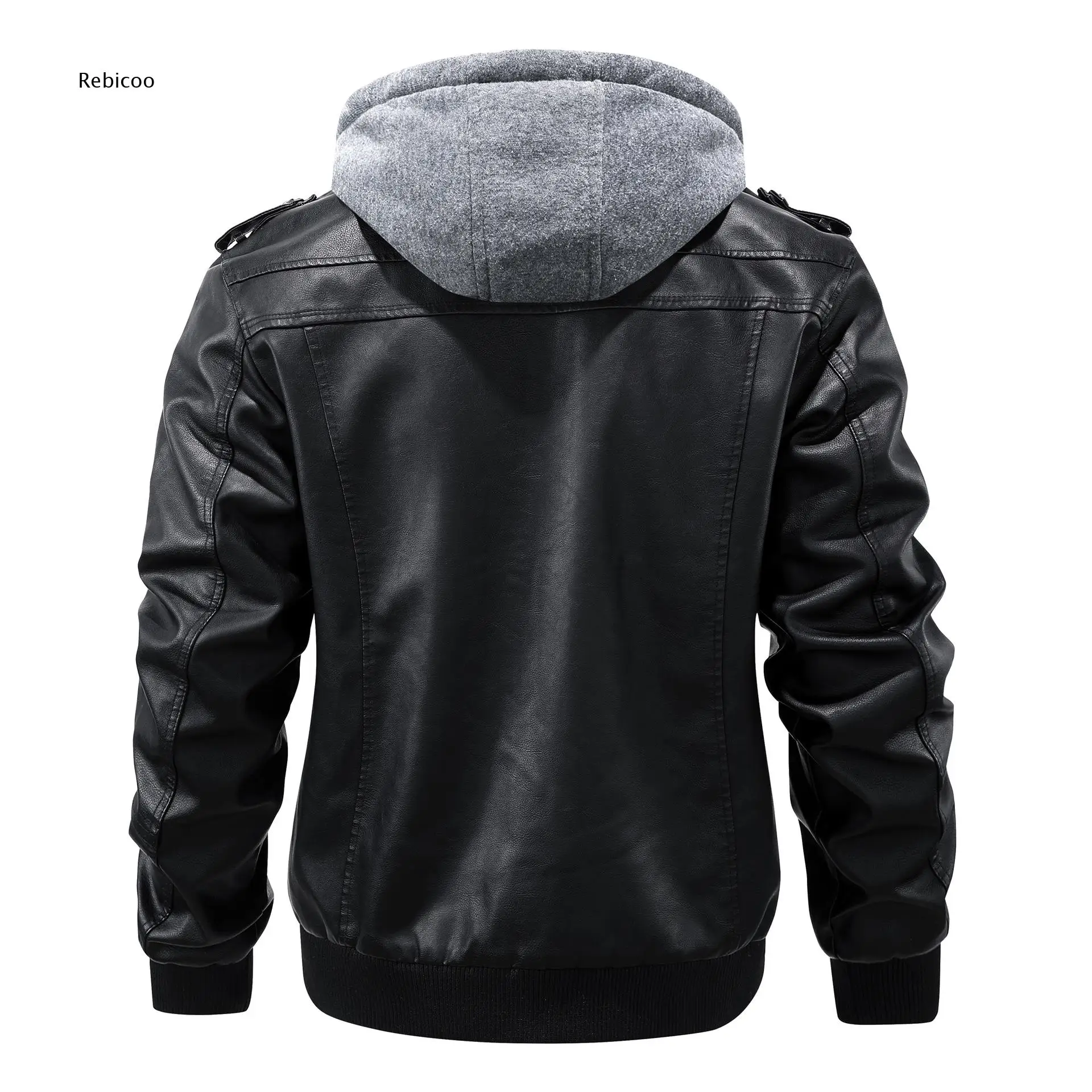 Mens Short Faux Leather Outerwear Removable Hood Feature Designed For Everyday Street Looks And Short Distance Outdoor Trips