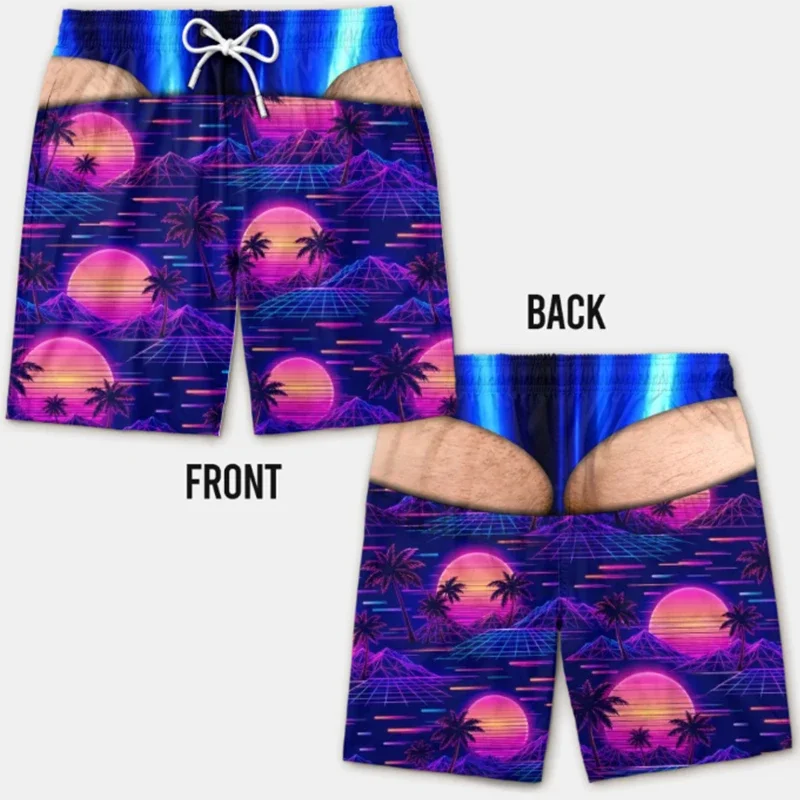 Funny Optical Illusion Men Beach Shorts USA 250 Retro Star Firework Smile Face Print Visual Gag Prank Swim Board Shorts