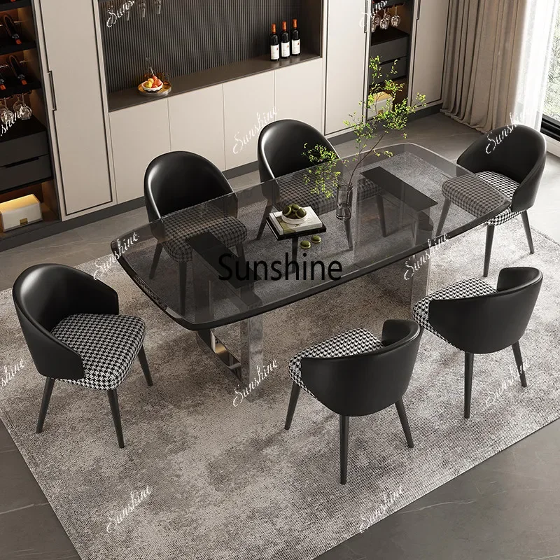 Suspension light luxury household dining table Modern simple rectangular stainless steel dining table and chairsTJ