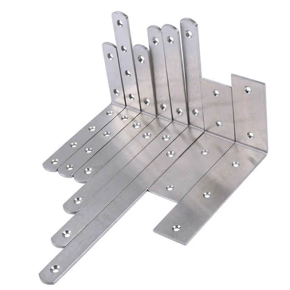 1Pcs Silvery Stainless Steel L‑Type 90°Right‑Angle Corner Bracket Lengthen & Thick Corner Code Furniture Fixator Connector Brace