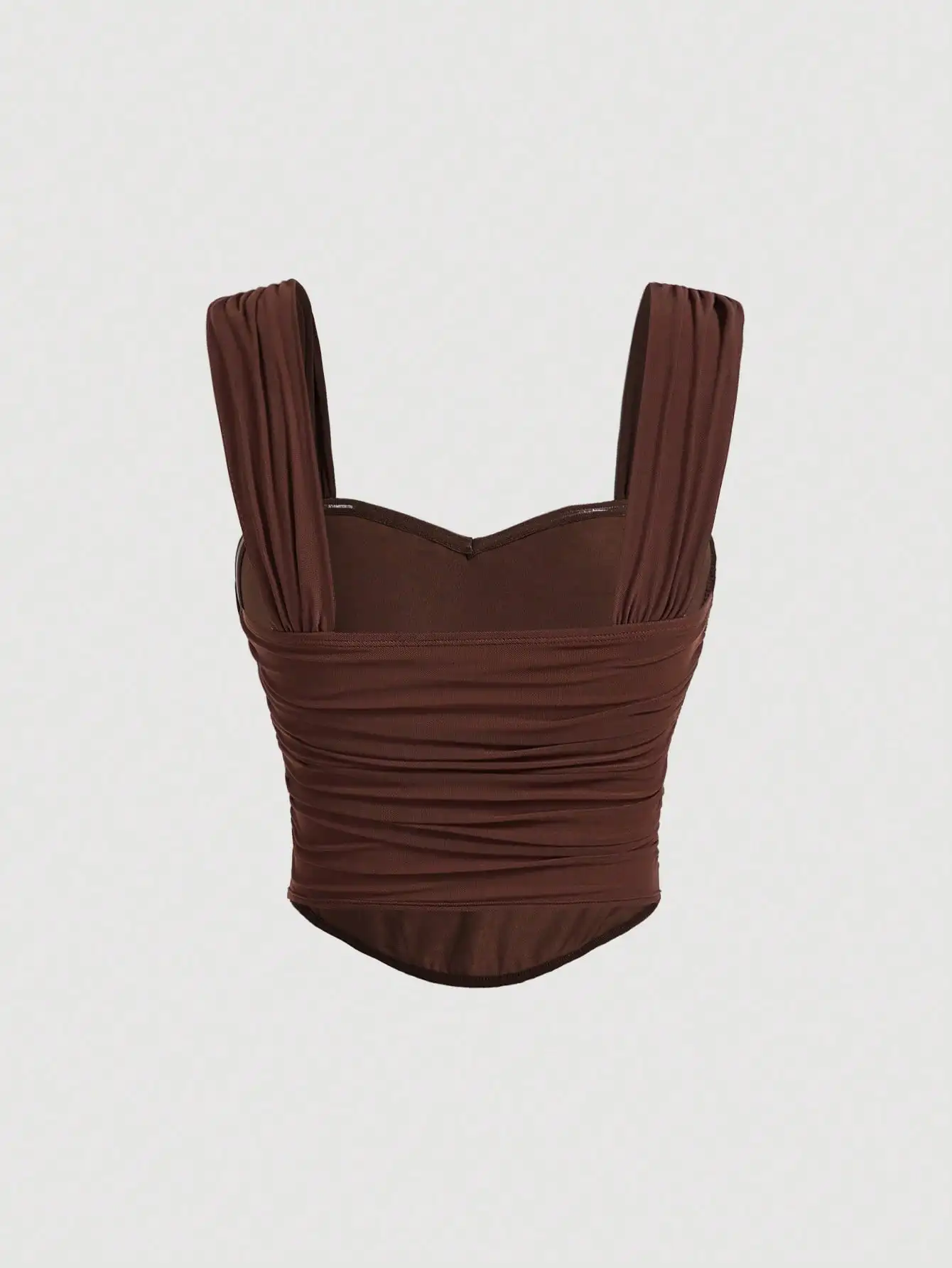 Solid Ruched Wide Straps Gathered Shoulder Straps Sharp Hem Summer Top