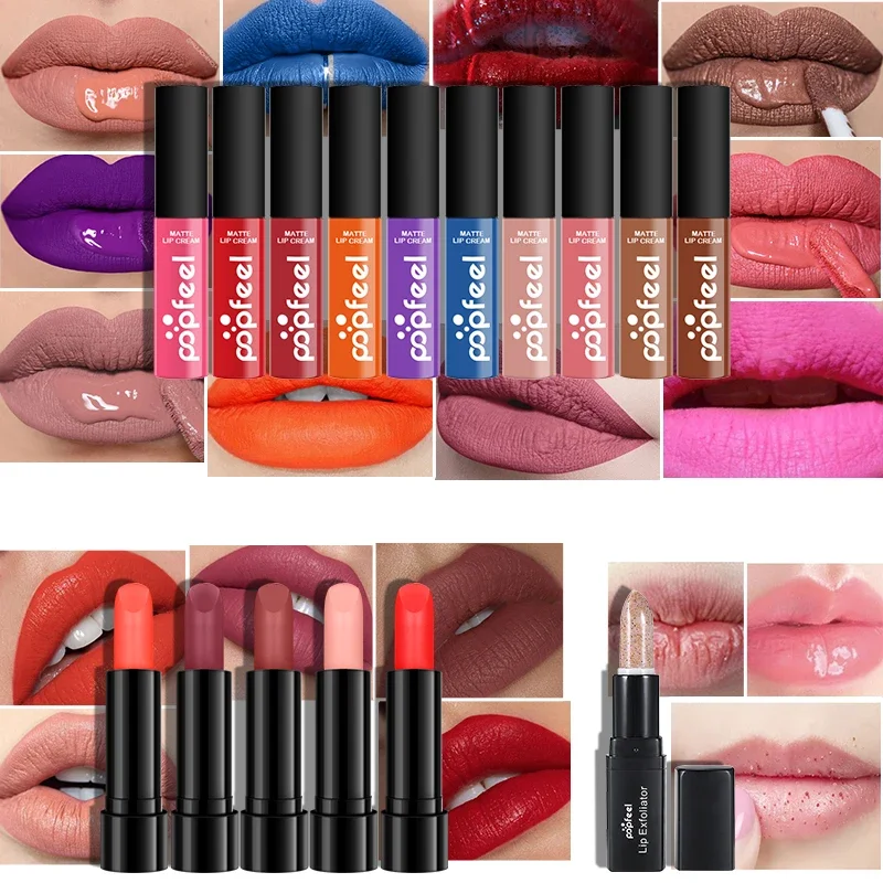 POPFEEL ALL IN ONE Kit per il trucco Set Long Lasting Lip Stick Nude Tint Pen Waterproof Makeup Cosmetic Pigment Batom Lip Plumper