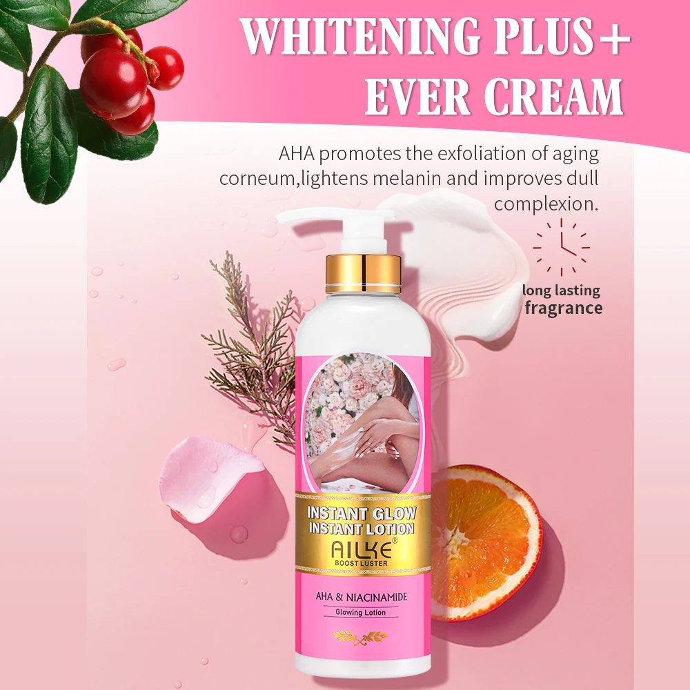 AILKE Private Label AHA Premium Rose Whitening Anti-Spots Cream Organic Body Serum Oil Lemon Soap Glowing Lotion Skin Care Set