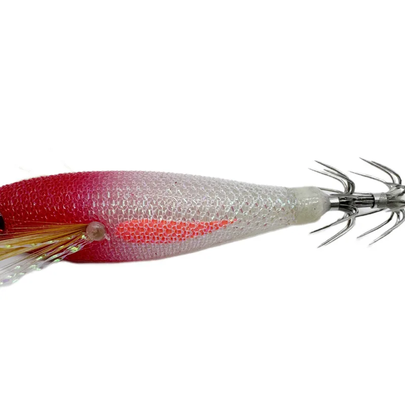 5-teiliges horizontales Tintenfisch-Jig-Egi-Kit, Tinsel UV-Leucht-Simulations-Garnelenköder, 3D-Augen, scharfe Schirmhaken, Nacht-Salzwasser, 8cm – Detail 3