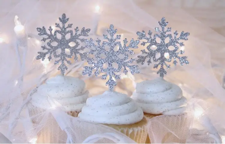 10 peças toppers de floco de neve prateado escolhe decorações de casamento de aniversário