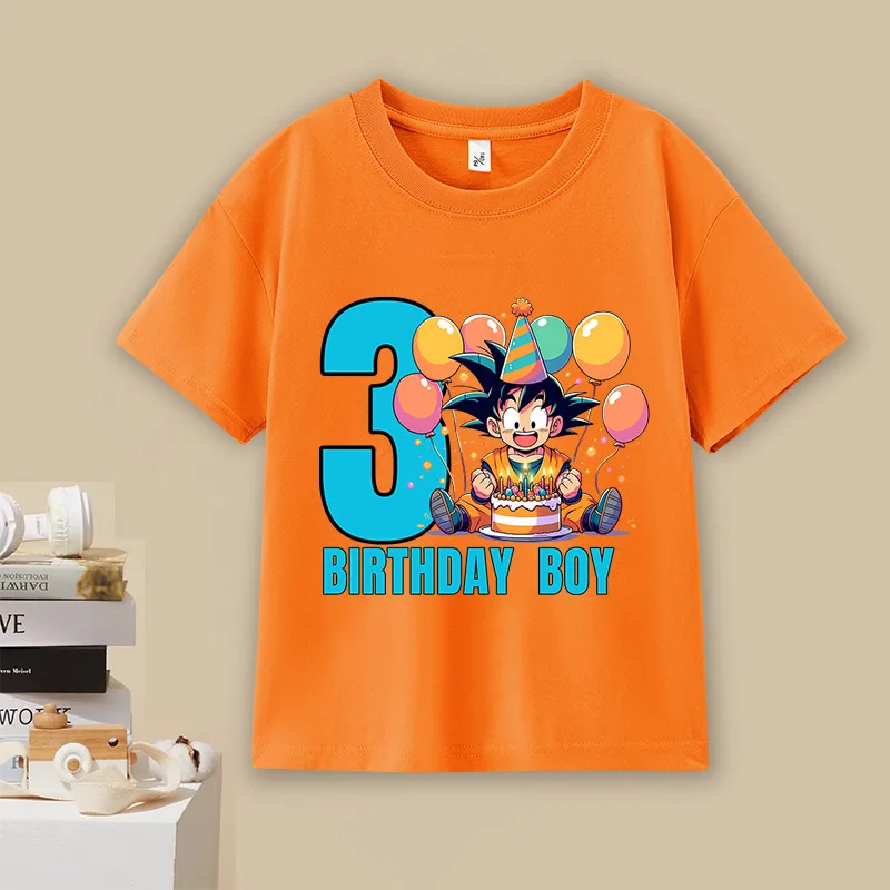 Camiseta de Dragon Ball para niños, camiseta con número de cumpleaños, camisetas naranjas de manga corta para niñas, camisetas geniales con estampado de dibujos animados informales de algodón