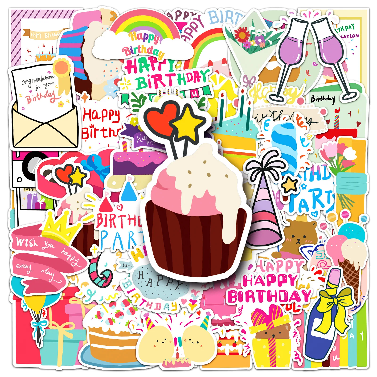 50/100PCS Waterproof Happy Birthday Graffiti Cartoon Cute Gooka Decoration Notebook Stationery Luggage Reward Stickers
