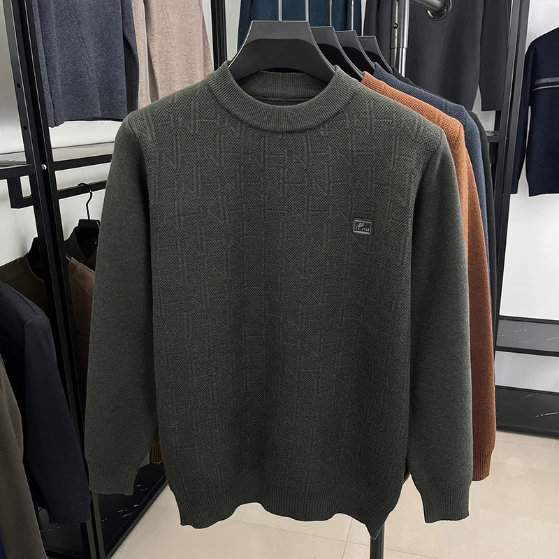 

High end brand fashion embossed men's sweater autumn winter luxury Korean style fashion comfort warm top new knitted pullover
