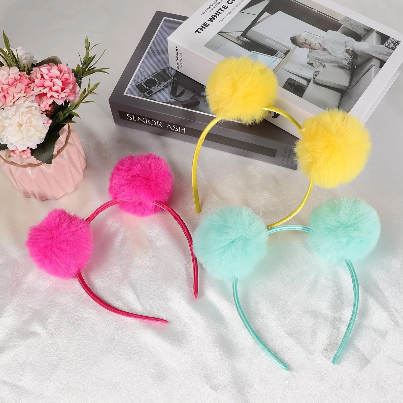 Multicolor Pom Pom Headband Matching Family Style Sweet Candy Hair Hoop Lovely Daily Ornament Soft Plush Decor Hair Accessory
