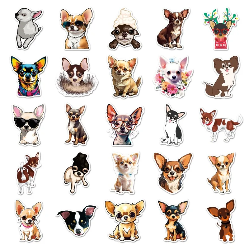 50 Stück Cartoon Persönlichkeit Chihuahua Hund kreative Doodle dekorative Aufkleber