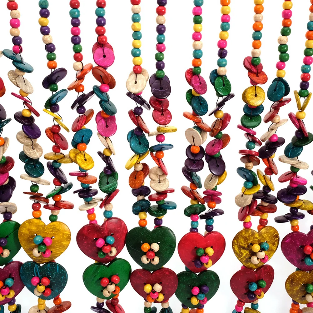 

Heart Pendant Necklace Elegant Beaded Rope Bohemia Style Fashion Women Coconut Shell Wooden Beads Daily Wear