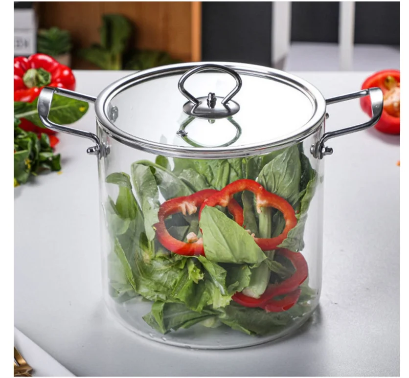 

2025 New practical Cooking Pots Minimalist Transparent Glass Saucepan with Lid Dual Handles Milk Pot Noodle Hot Pot