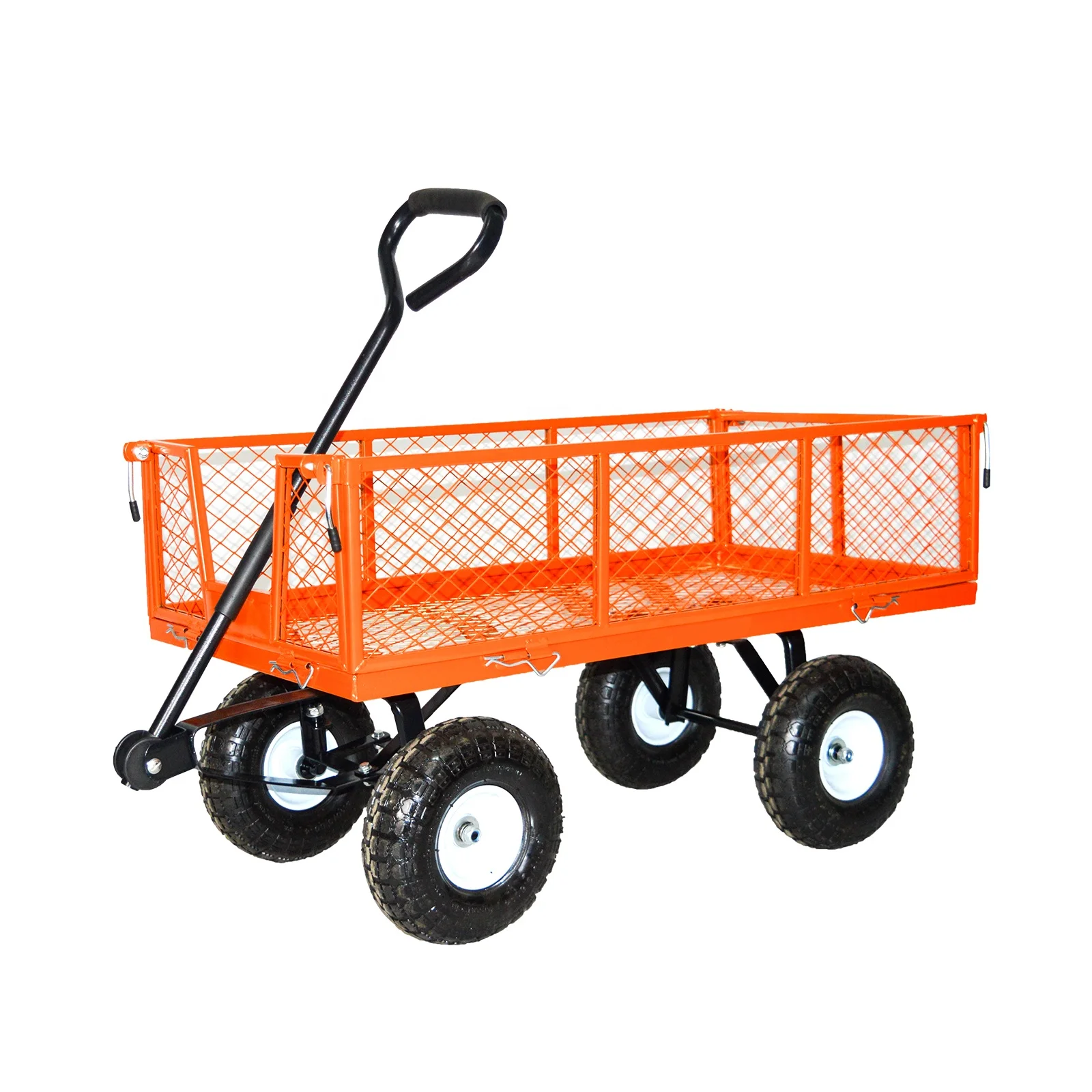 Utility Outdoor Garden Carts Steel Heavy Duty Garden Cart Large Capacity Lawn Garden Wagon With Four Wheels