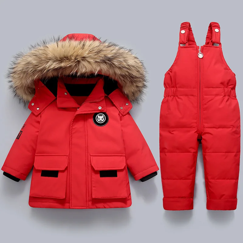 children clothing set 2 pcs down jacket hooded strap suit boys thicken warm parka infant overcoat baby toddler girl kids clothes image 2