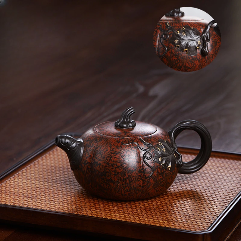 

Yixing-Handmade Purple Clay Pot with Twisted Mud, Rich Melody Pumpkin Kung Fu Tea Set, Chinese Tea Pot, 350ml