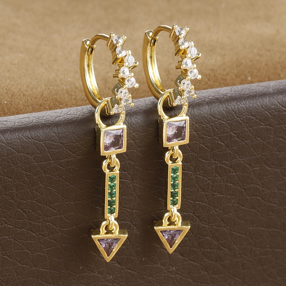 2PCS Edelstahl Dreieck Baumeln Wasser Tropfen Zirkonia Ohrringe Für Frauen Party Kreative Mode Schmuck Geschenk