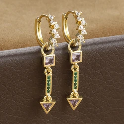 2PCS Stainless Steel Triangle Dangle Water Drop Cubic Zirconia Earrings For Women Party Creative Fashion Jewelry Gift