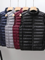 Chaleco de plumón de pato para hombre, chaqueta ultraligera sin mangas con cuello levantado, a prueba de viento, Otoño e Invierno