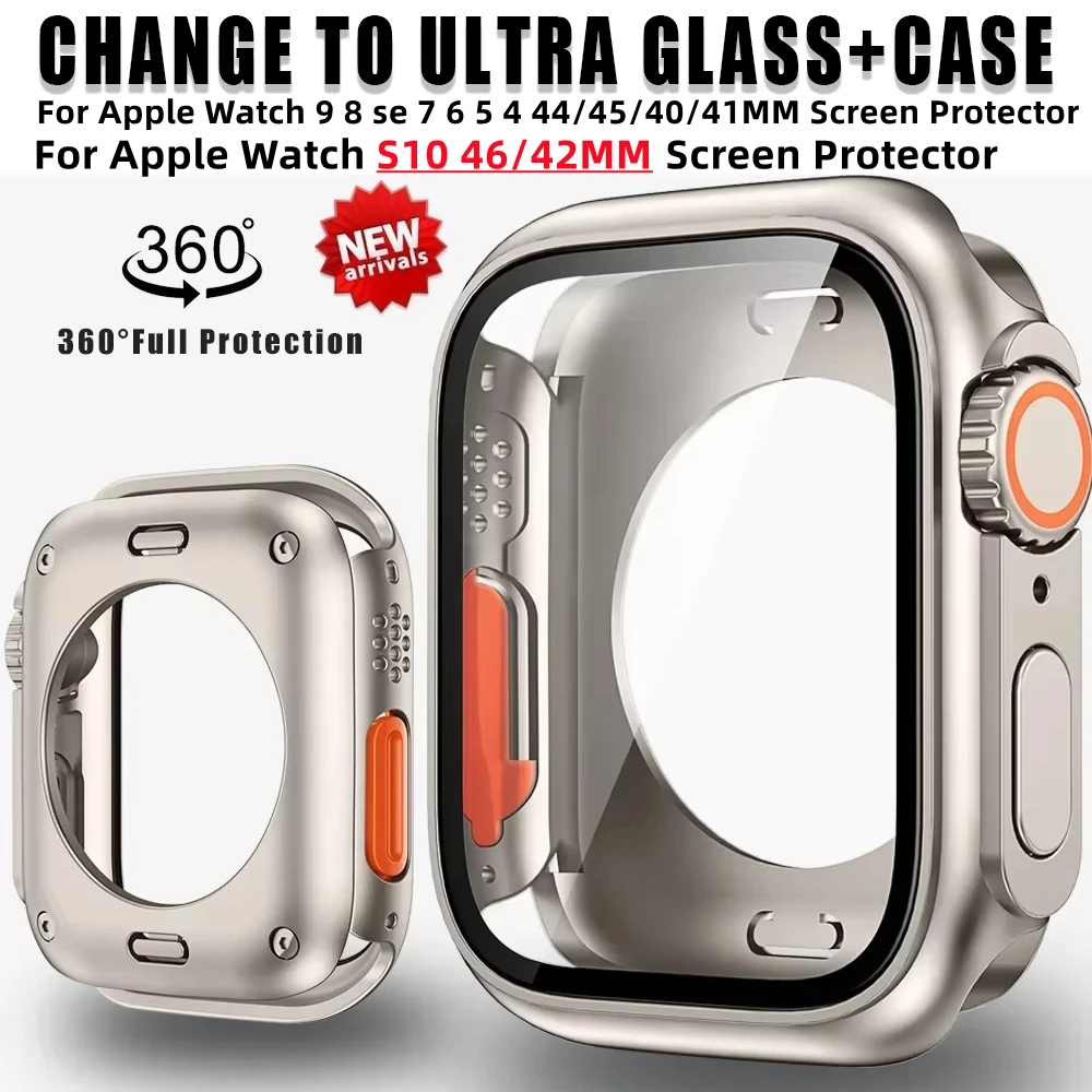 Screen Protector Cover for Apple Watch 45mm 44mm 40mm 41mm Hard PC Front Rear Bumper Case  iwatch 9 8 7 SE 6 5 4 Change To Ultra