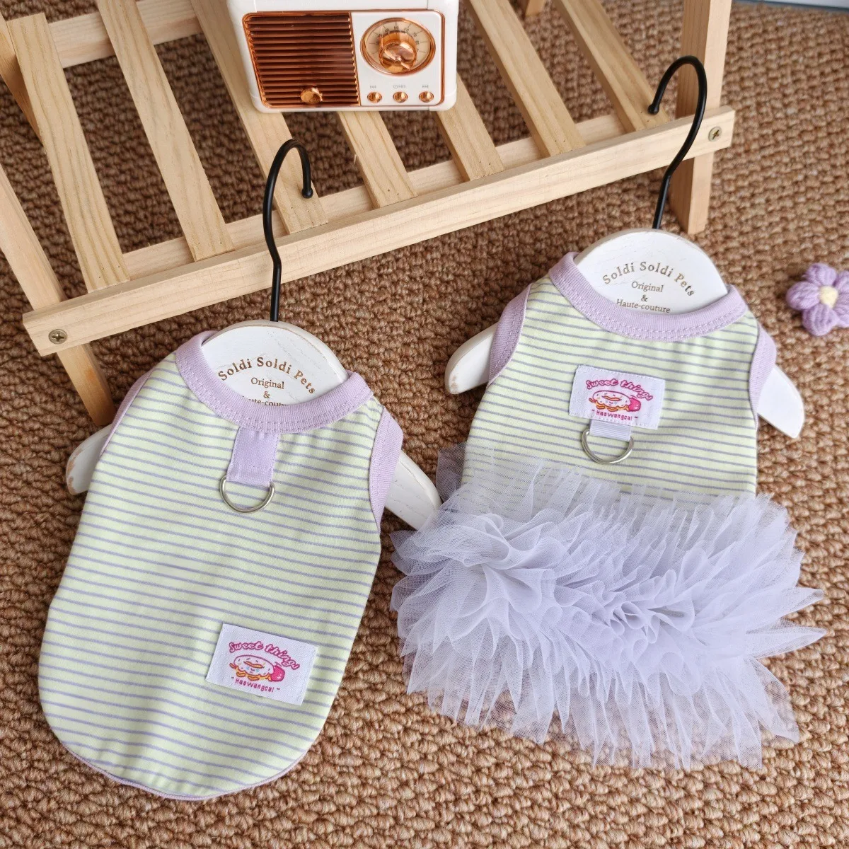 Green Striped Yorkshire Dress Summer Dog Couple Outfit Teddy Beautiful Vest Maltese Casual Short Skirt XS-XL