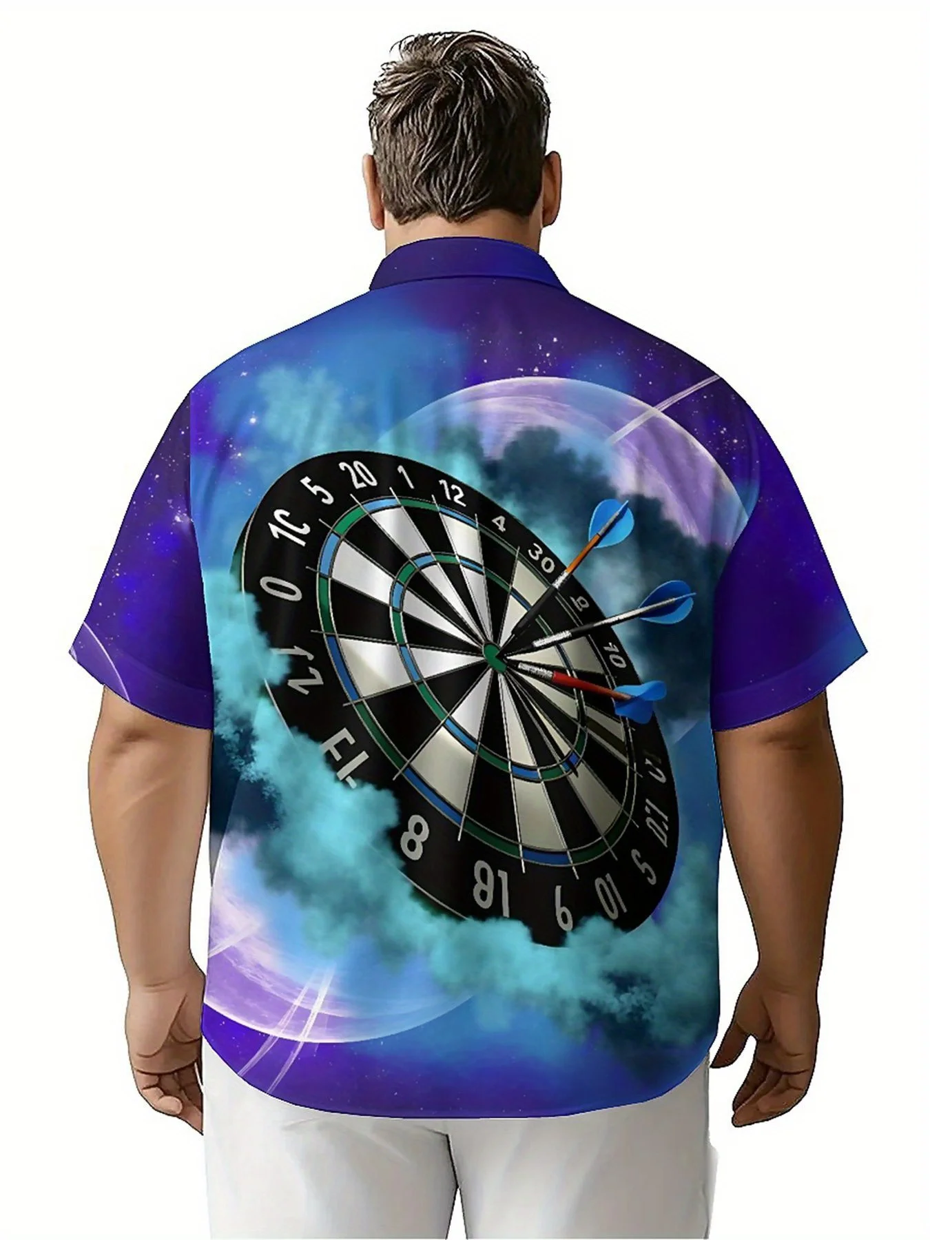 Men's Plus Size Hawaiian Shirts Space Theme Darts Game pattern, Button Up Shirts, Unisex Casual Clothing, Summer Tops