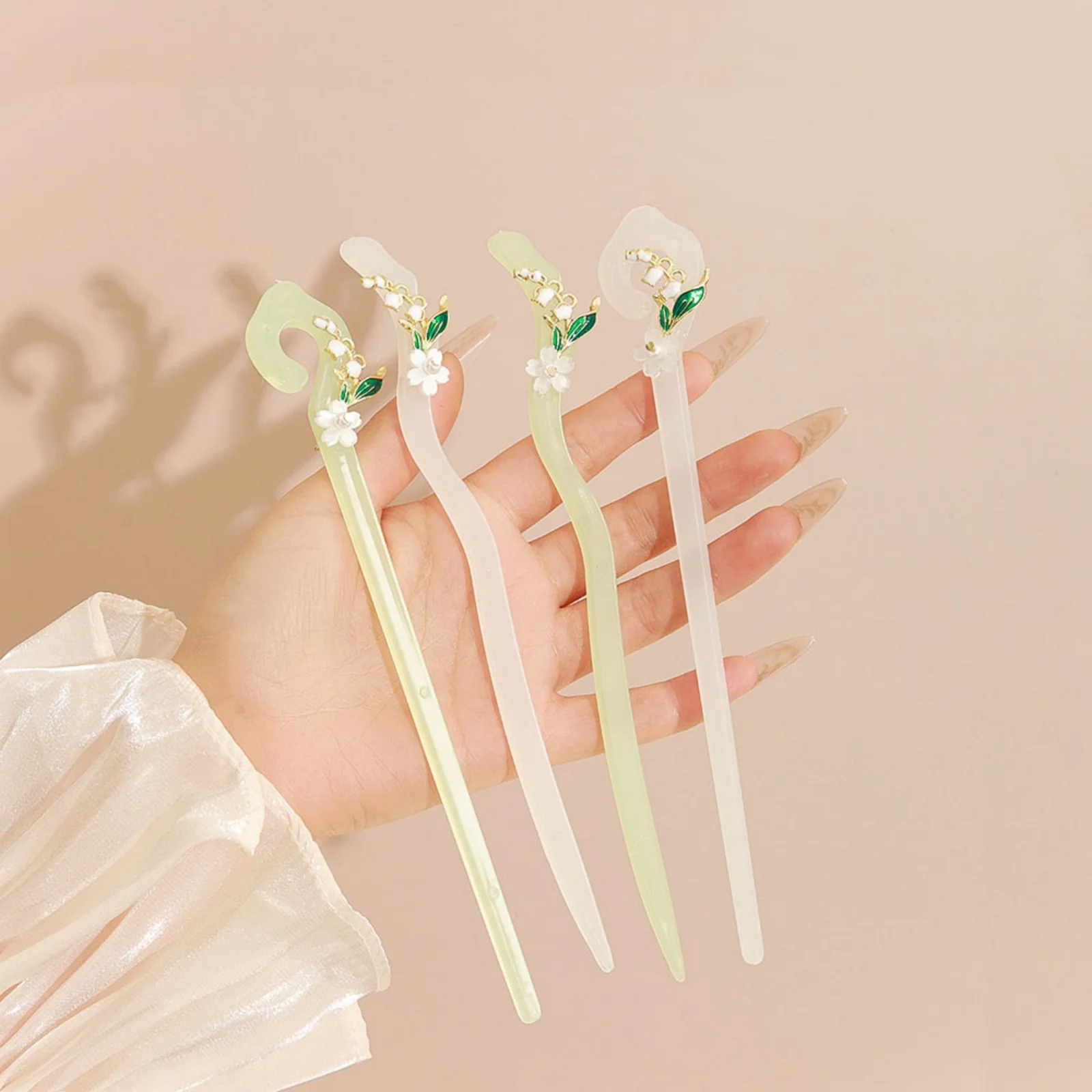 1 Stück grüne und weiße Blumen-Haarstäbchen, Jade – wie Haarnadeln-Set, perfekt für empfindliche und anmutige Hochsteckfrisuren von Frauen – Detail 5