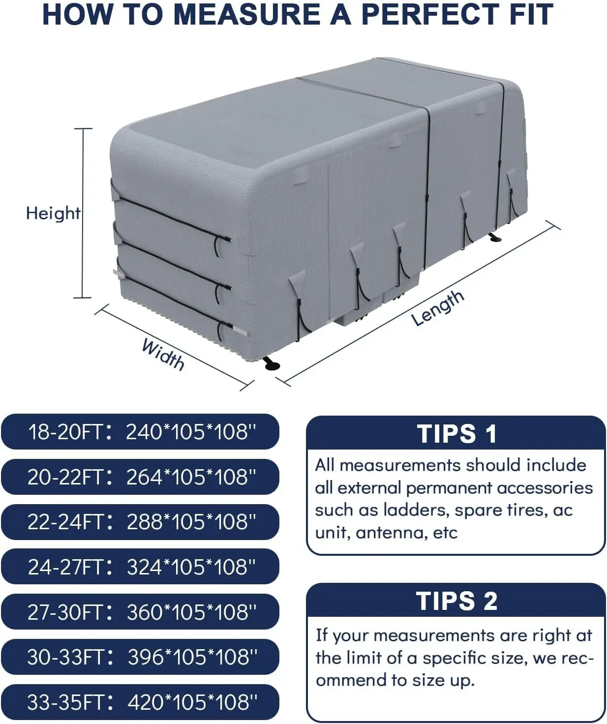 24-27 Ft Heavy-Duty RV Travel Trailer Cover Extra-Thick Waterproof Camper Protection with Reinforced Straps and Tyre Covers