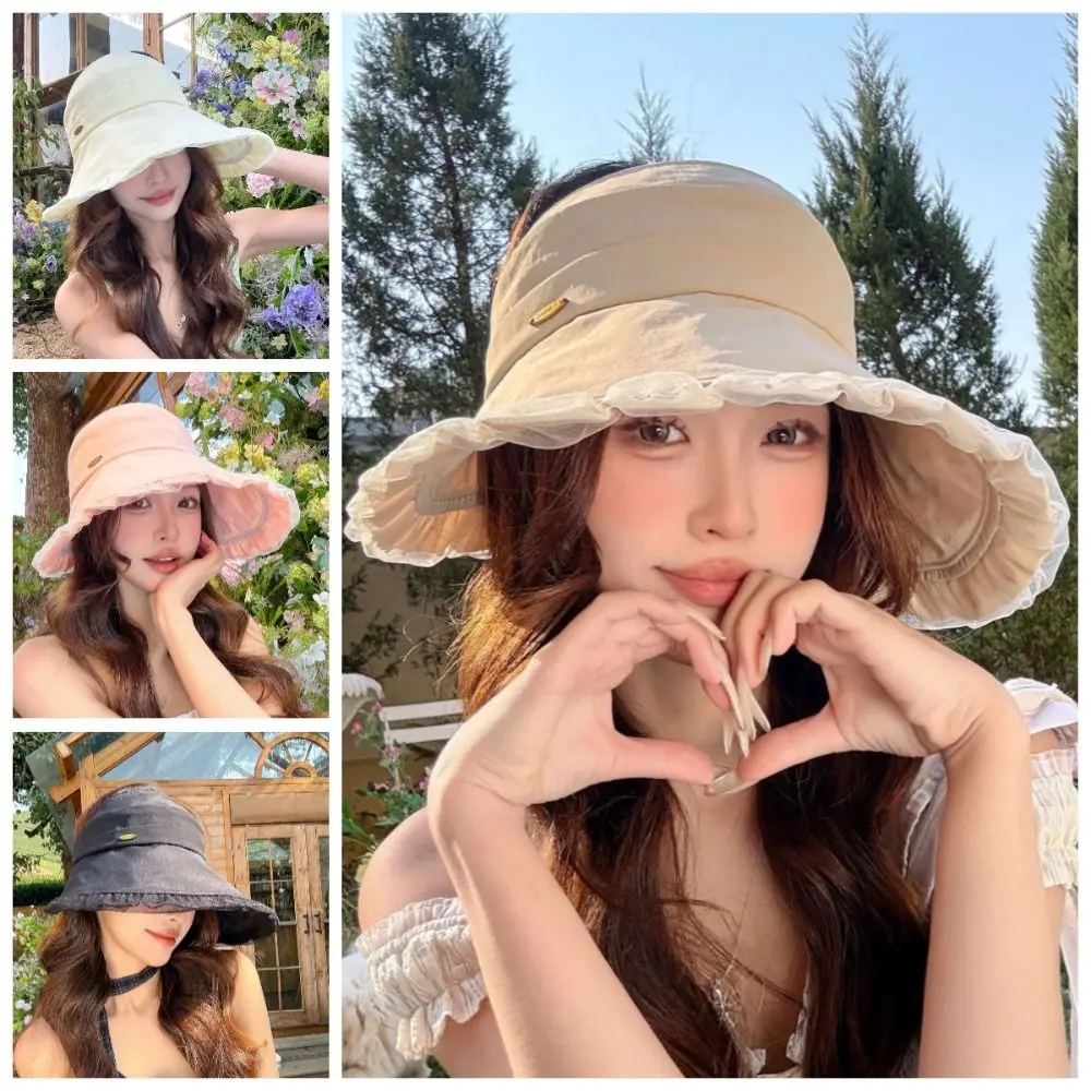 

Wide Brim Sun Protection Cap UV Protection Solid Color Outdoor Bucket Hat Empty Top Lightweight Women's Sun Visor Hats