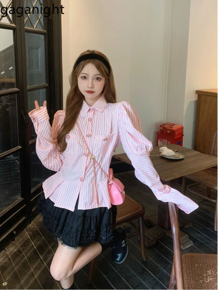 

Gaganight Plaid Shirts Women Spring Fashion 2025 Vintage Turn Down Collar Long Sleeve Office Lady Blouse Sweet Sexy Tops