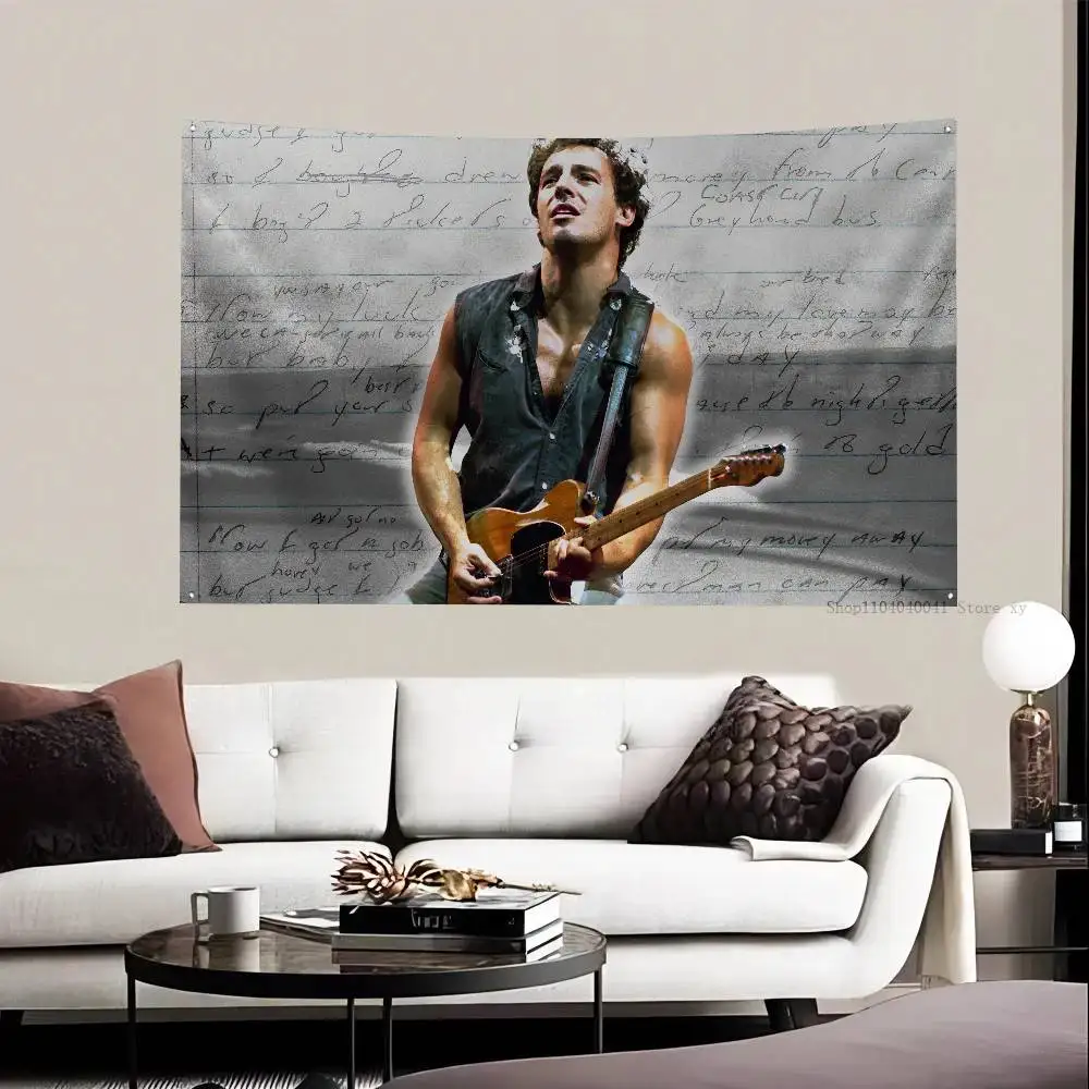لافتات علم الجيتار من B-Bruce Springsteen بأربعة فتحات علم من البوليستر ديكور خارجي للغرفة جمالي