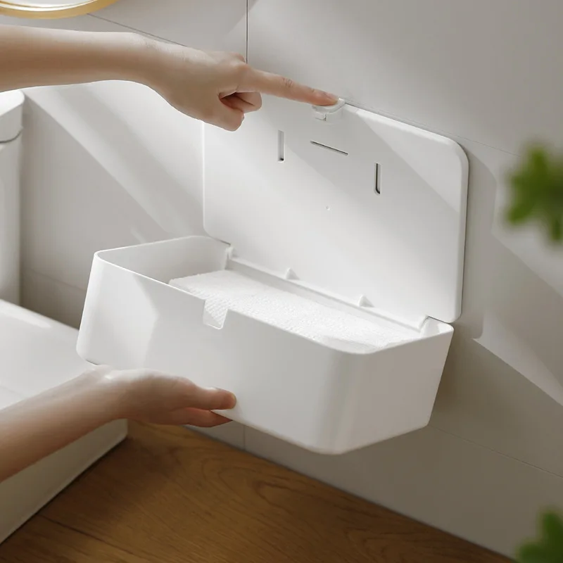 White wall mounted tissue holder without punching toilet household and commercial hotel paper drawer bathroom accessories