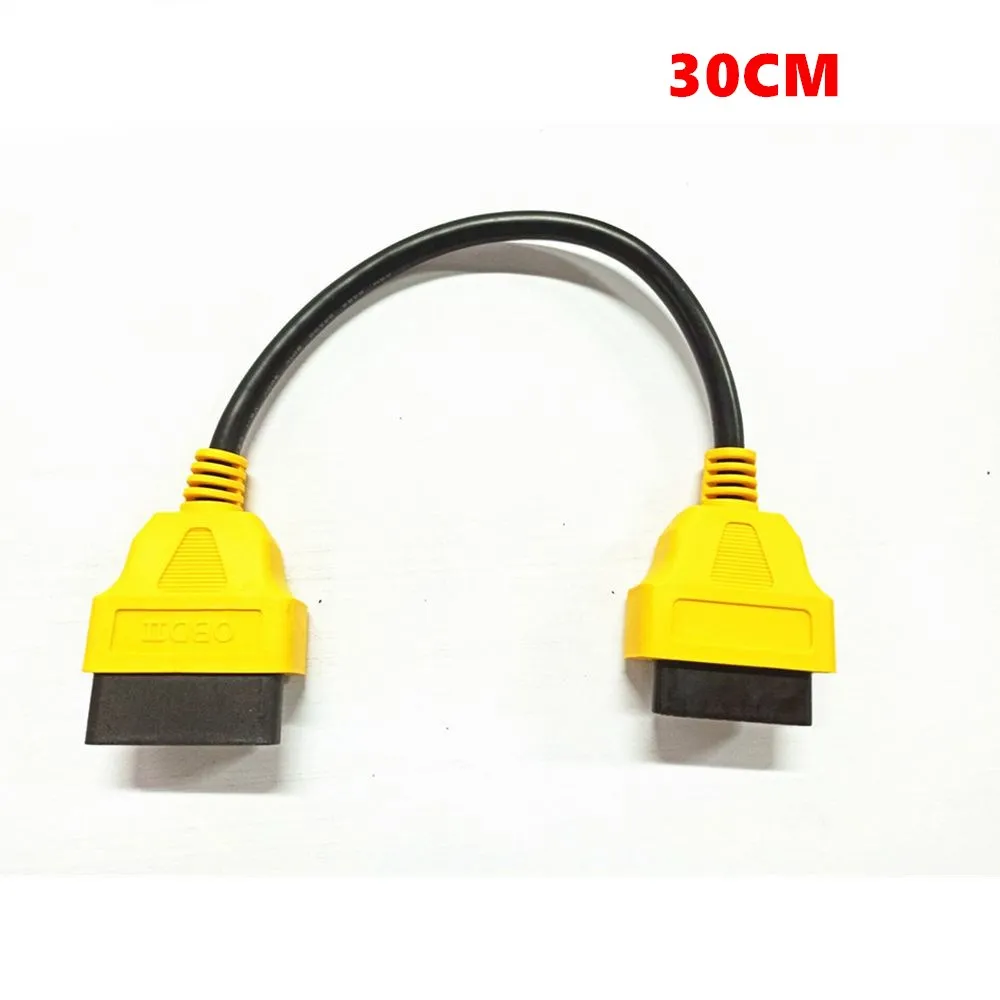 13CM 30CM 30CM2  OBD2 Male to Female16 PIN Extension Cable Compatible for ELM327 OBDII extend connector 16PIN OBD Yellow adapter