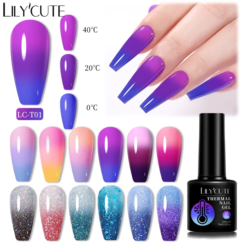 LILYCUTE 7ML Thermal Gel Nail Polish  3 Layers Temperature Color Changing Semi Permanent Soak Off Nail Art UV Gel Varnish