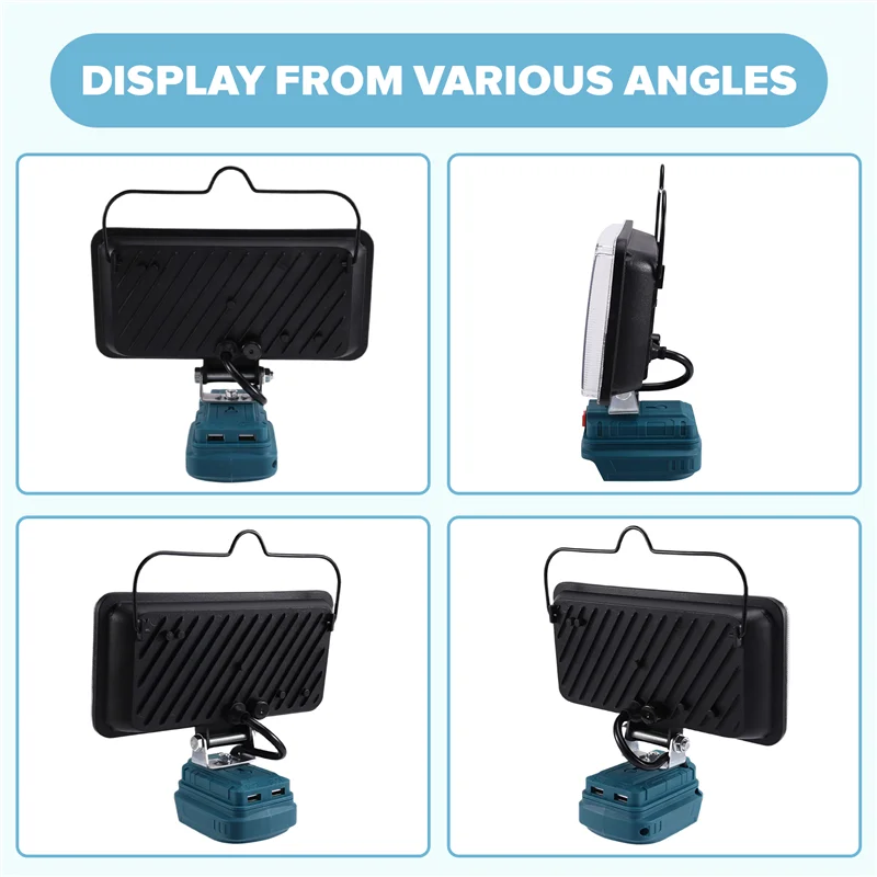 ABJI-LED 캠핑 손전등 작업 조명 18V 14V 듀얼 USB 리튬 배터리 건축 조명에 대 한 7 인치 무선 램프