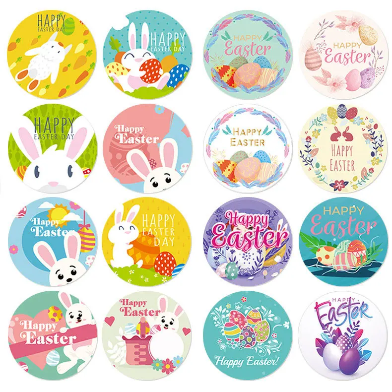 50-500pcs 1inch Round Easter Rabbits Decoration Sticker on Roll Interesting Useful Scrapbooking Accessories Happy Planner