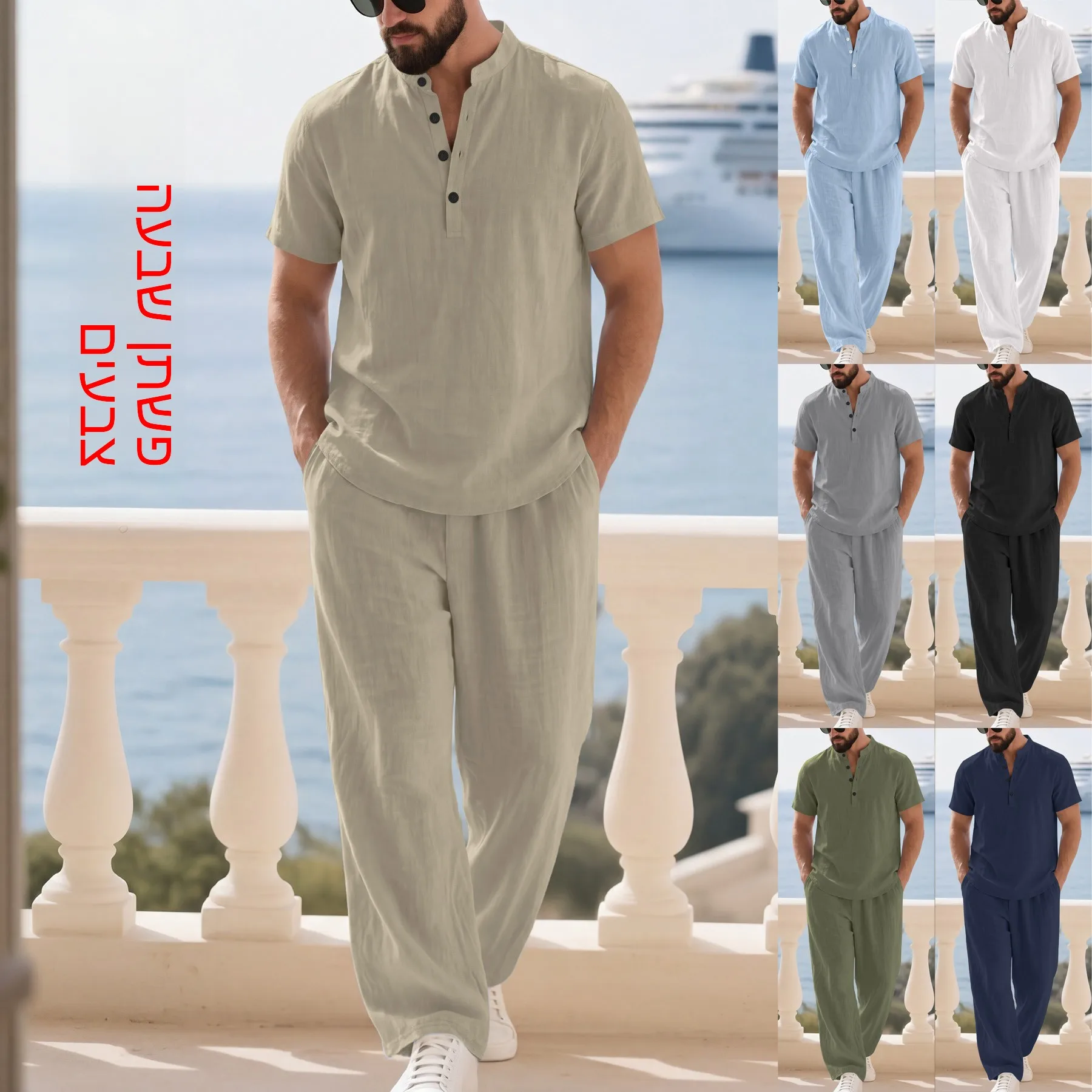 conjunto-de-camisa-y-pantalones-de-lino-de-manga-corta-para-hombre-traje-de-dos-piezas-con-cuello-alto-de-color-puro-ropa-informal-de-verano-comoda-y-transpirable