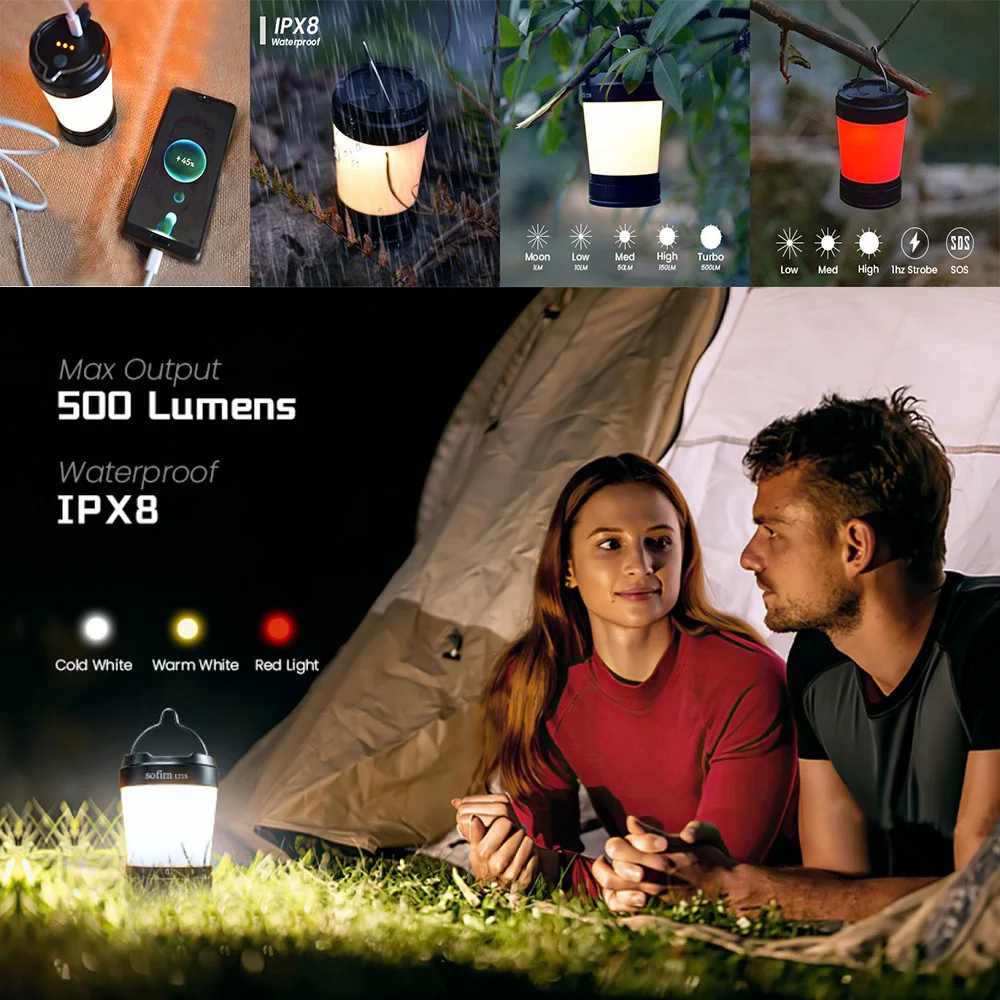 Imagem -03 - Usb c Recarregável Camping Light Tocha Poderosa Lanterna Portátil de Emergência com Carregamento Reverso 2700k6500k 21700 Sofirn-lt1s