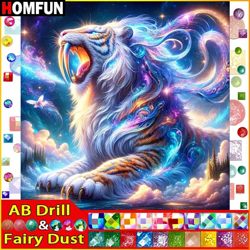 

HOMFUN Fairy Dust AB Rhinestone Painting Crystal Decor Diy Diamond Painting "Animal Tiger" 3D Pattern Diamond Embroidery