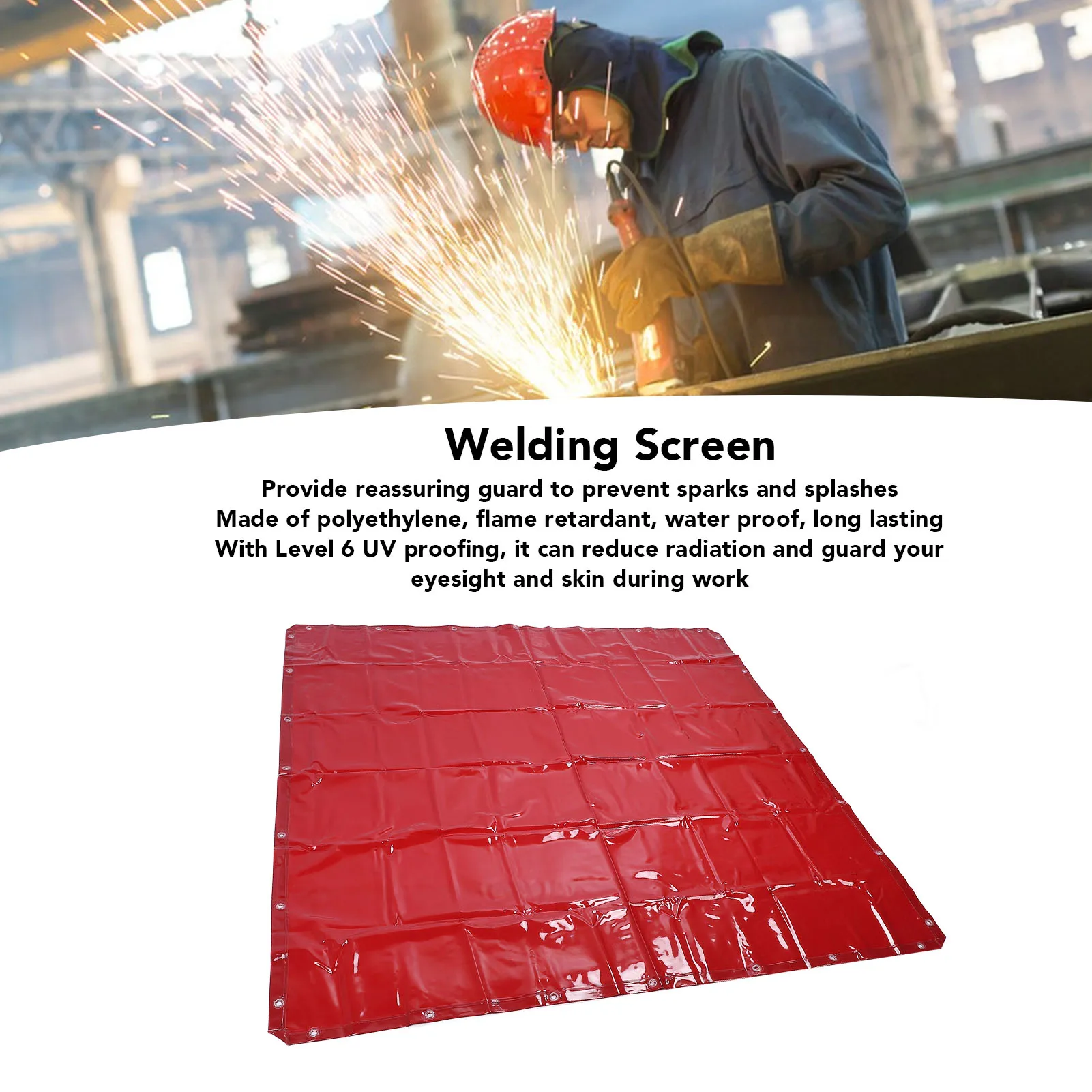 Ekran spawalniczy 5,7x5,7 stopy, czerwony, ognioodporny, wodoodporny, poziom 6, ochrona UV, polietylenowa kurtyna spawalnicza do warsztatu.