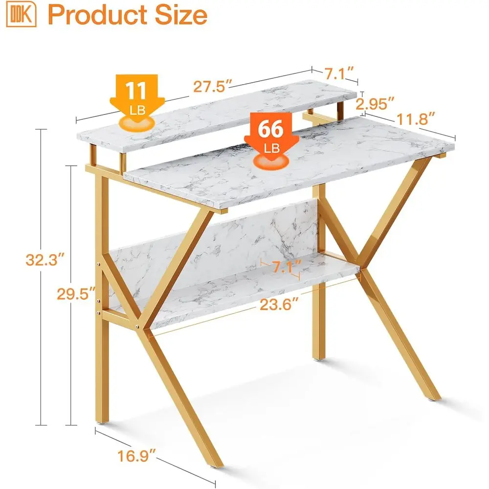 Small Desk, 27.5 Inch Computer Desk for Small Spaces, Kids Desk with Storage, Study Table with Monitor Stand for Homeschool, Whi