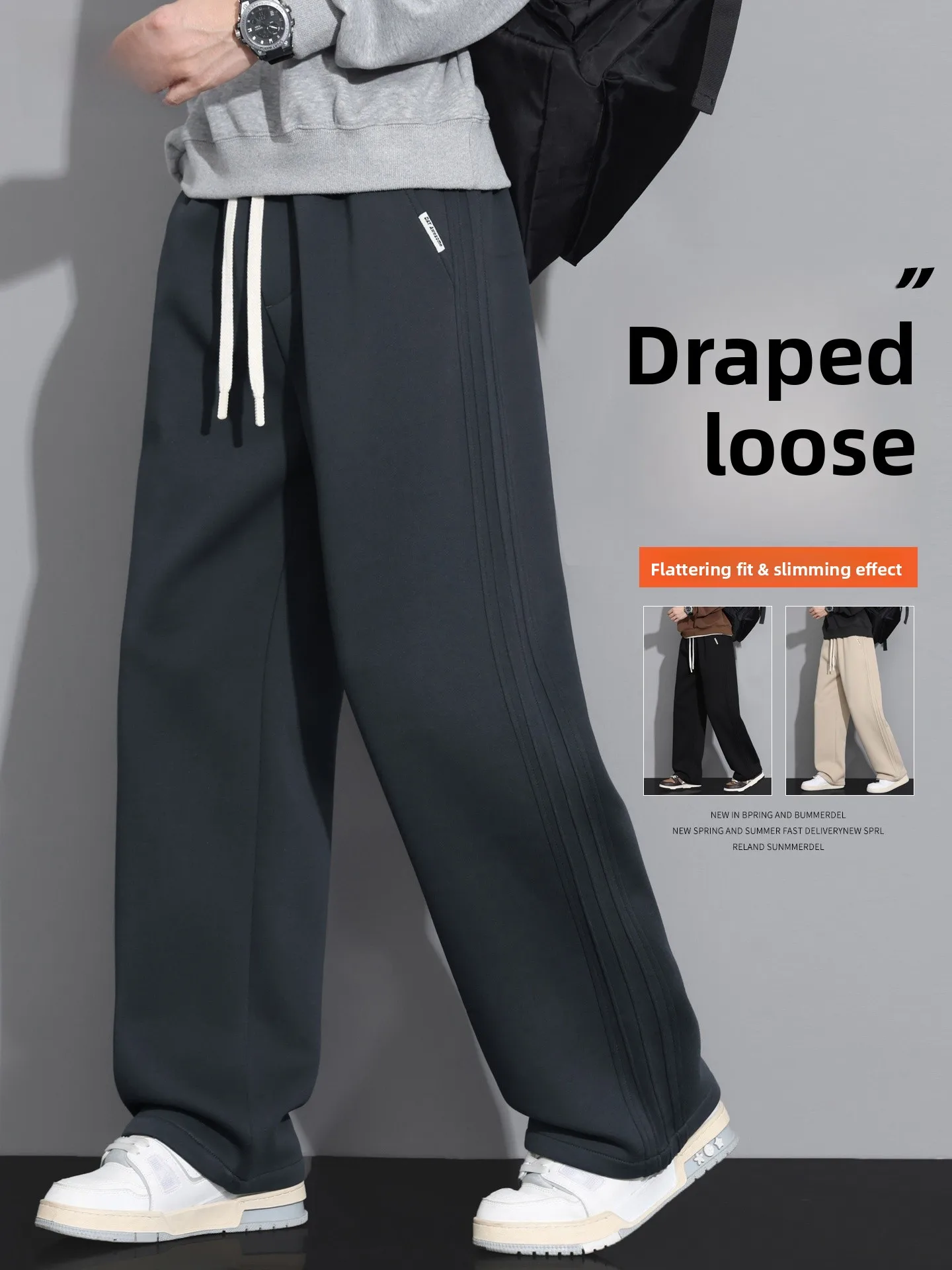 

American Sle Casual Pants Men's Spring Autumn Loose Straight Leg Drapey Lazy Relaxing Striped Leisure Trousers