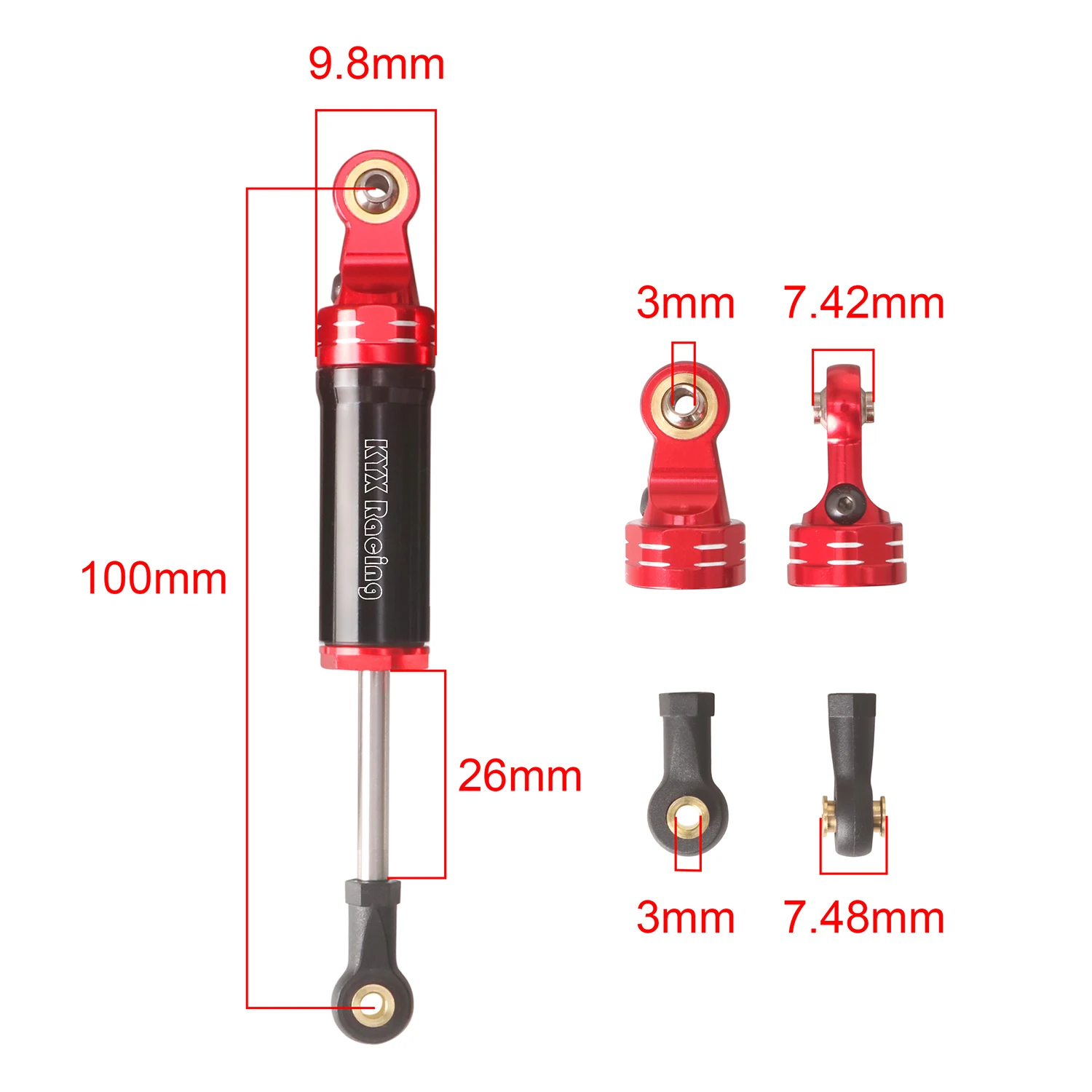 KYX Racing Aluminum Front Rear Shock Absorber Damper Upgrades Parts Accessories for 1/10 RC Crawler Car Losi Baja Rey 2.0