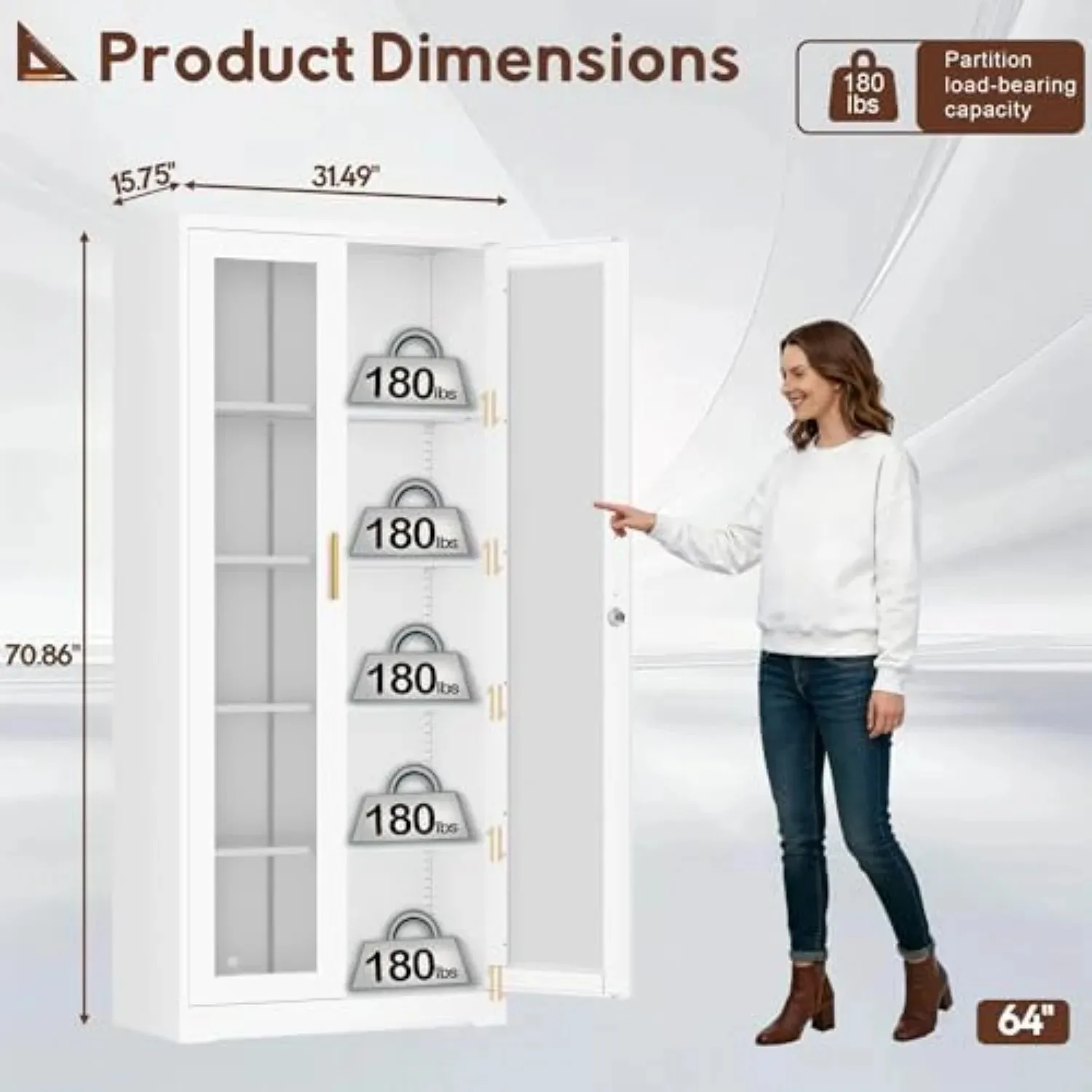 Lockable Display Cabinet with Glass Doors and 4 Adjustable Shelves | Curio Cabinets，Liquor Bookcase Bookshelf with view 3