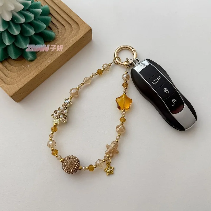 Christmas Crystal Keyring Holder Cartoon Gingerbread Man Tree Design with Full Diamonds Alloy Bag Charm for Phone Keys Gift