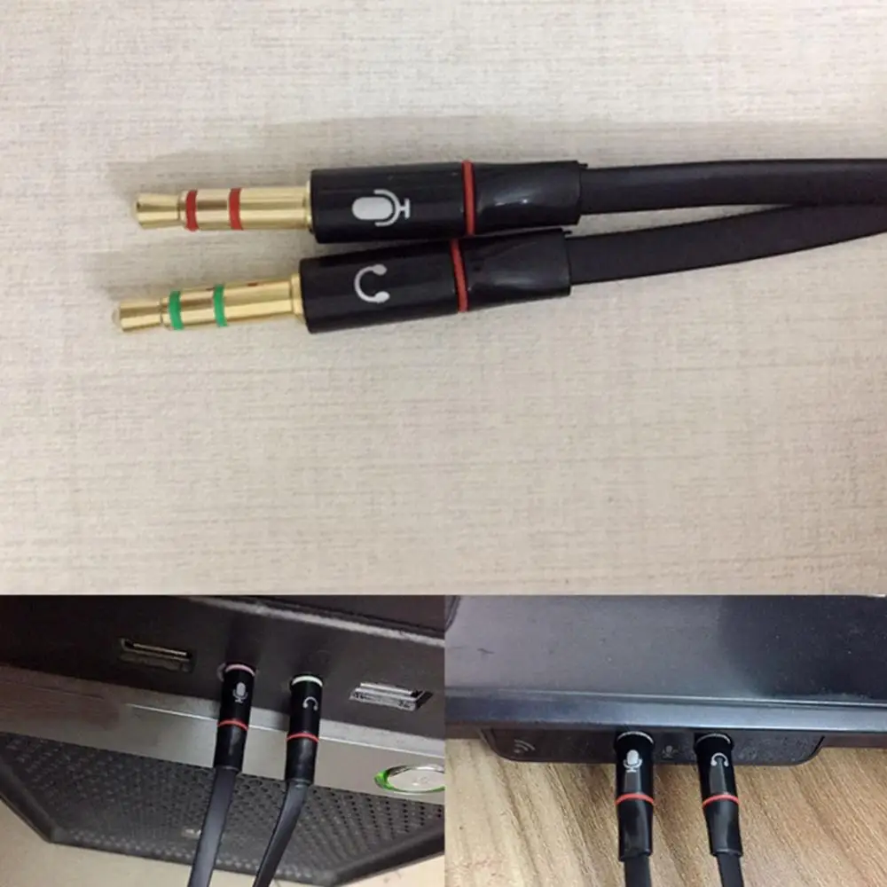 3.5mm Stereo Female to 2 Male Headset Mic Y Splitter Adapter Audio Cable for PC