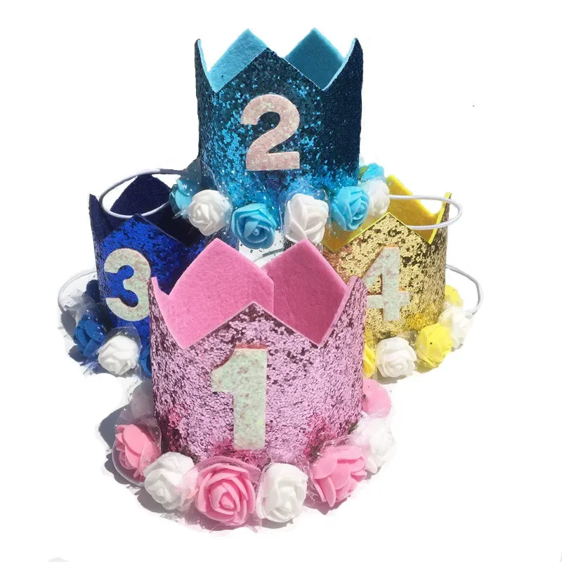 Cute Pet Dog Cat Shiny Cute Non-woven Crown Birthday Cap Hat Numbers Party Decor Teddy Labrador Birthday Party Sign