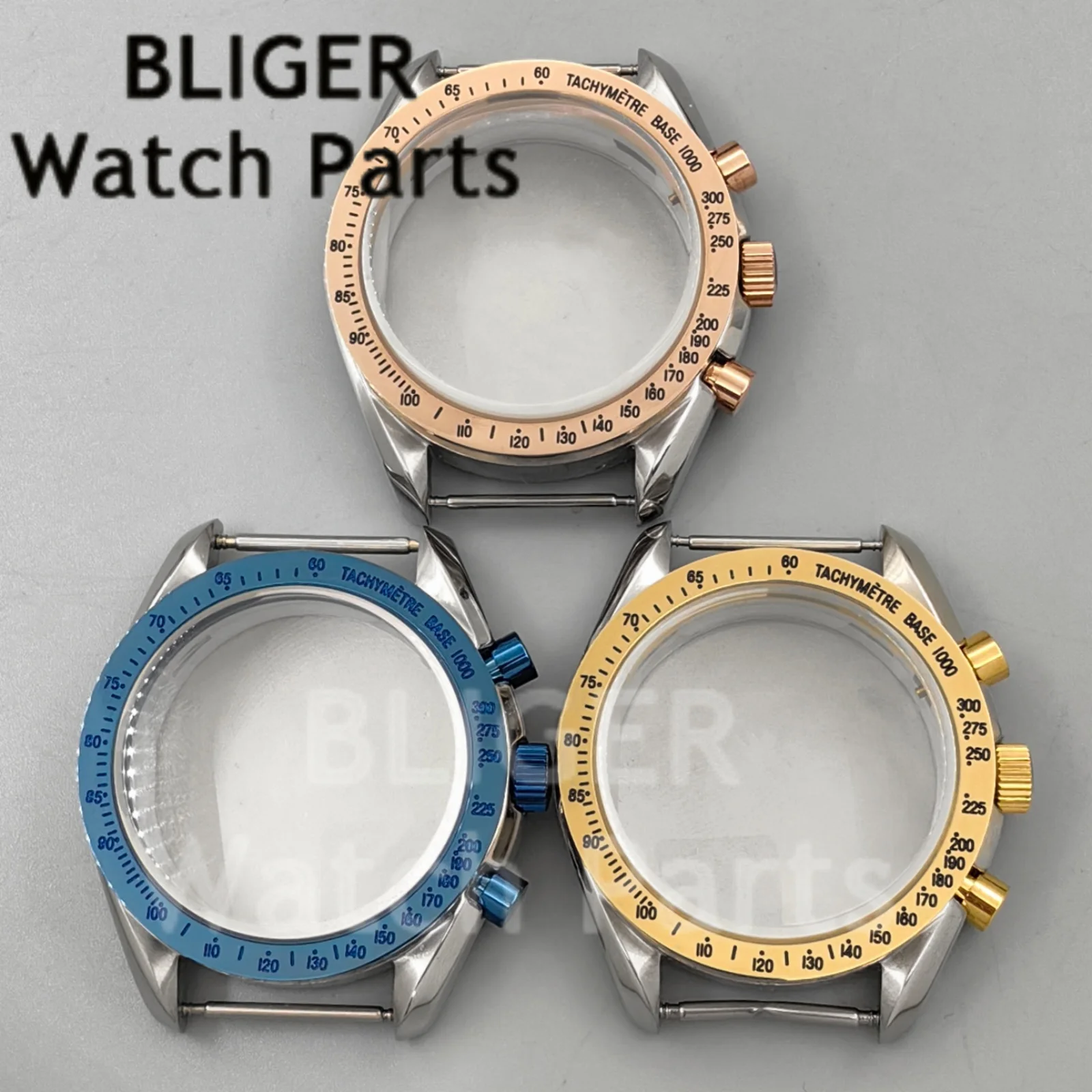 Silver Gold/Rose Gold/Blue Case 40mm Chronograph Fixed Bezel Watch Case Watch Box Accessories Fit VK63A VK64 Quartz Movement