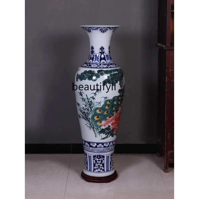 Imagem -03 - Vaso de Porcelana Jingdezhen Estilo Neo-chinês Pintado à Mão em Azul e Branco Extra Grande Decoração para Casa Ornamentos